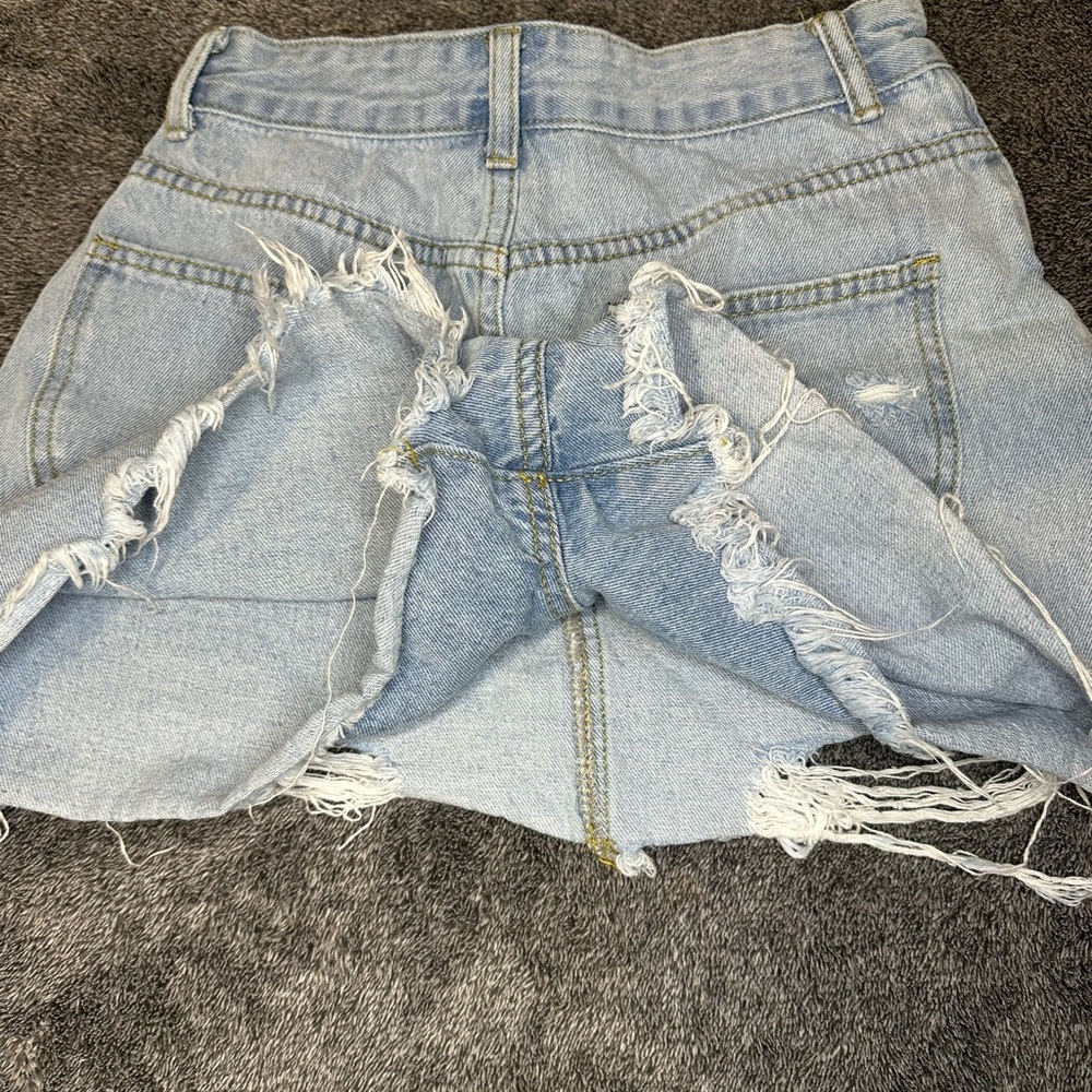 SHEIN Light Blue Distressed Jean Skirt-shorts - Picture 3 of 4